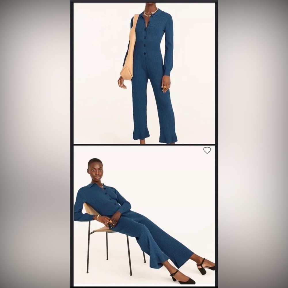 J. Crew NWT Ribbed Cropped Jumpsuit in Dark Teal Size XS NEW